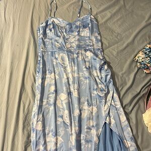 Hollister Blue Satin Floral Midi Dress